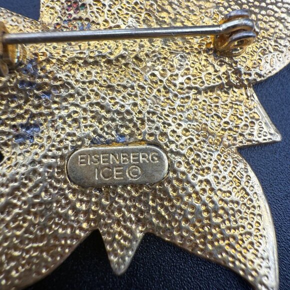 Eisenberg Ice Enamel Flower Brooch Gold Tone Cream Rhinestones Floral Pin Jewelr - Picture 4 of 5